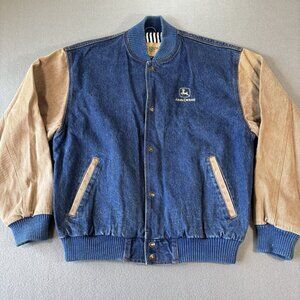 VTG Turning Point John Deere Denim Jacket 90s Mens M Bomber Embroidered Logo